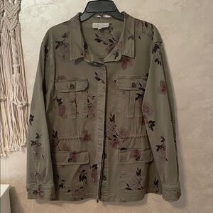 Printed Floral Utility Jacket - Olive Green
